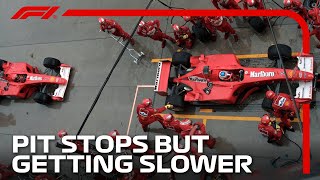 F1 Pit Stops But They Keep Getting SLOWER [upl. by Omarr]