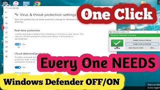 Windows 10  Windows 11 Windows Defender OFFON One Click Solution New Method 2025 [upl. by Laerol]