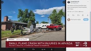 2 adults 2 juveniles injured after small aircraft crashes in Arvada Friday morning police say [upl. by Anaes]