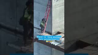 Worker uses ladder in an extremely dangerous spot jjsafetyllc safetyfirst safetyfails [upl. by Aiclef726]