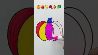 Easy satisfying 🎃🍎🍋🍇🍊🥬art drawing trendingshorts shorts painting [upl. by Herb]