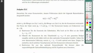 Mikroökonomie 1 Aufgabe 32 Grenzrate der Substitution  Optimale Konsumgüterentscheidung [upl. by Cuhp419]