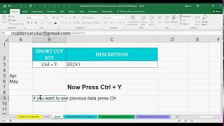 Ctrl  Y Shortcut Key with Example in MS Excel Spreadsheet 2016 [upl. by Llertnad]