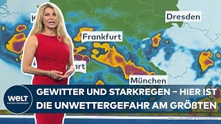 GEWITTER UND STARKREGEN Bange Blicke in Bayern Eifel Hessen – Hier ist Unwettergefahr am größten [upl. by Ahsetra]