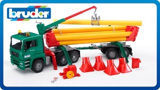 Bruder Toys MAN TGA Pole Loading truck w Portal Jib Crane 02747 [upl. by Starlin]