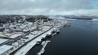 Coos Bay Oregon snow 2232023 aerial view [upl. by Afatsum]