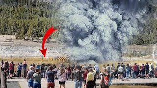 Terrifying Live Footage the 2nd giant geyser explosion in Yellowstone many visitors panick  NOV24 [upl. by Anilorak588]