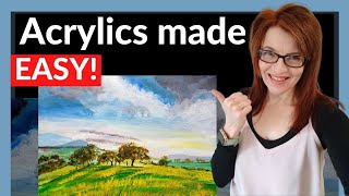 Acrylic Painting Tutorial EASY First Landscape [upl. by Aihsotan]