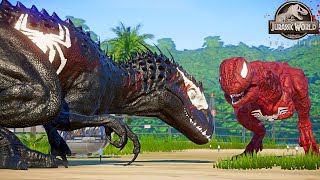 Who Will Reign Supreme Venom Indominus Rex Carnage Spiderman Rex or The Flash Dino Fight [upl. by Anital]