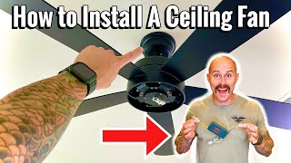 How To Install A Ceiling Fan With Light and Remote  Hampton Bay Ceiling Fan Installation [upl. by Hait]