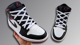 HOW TO DIAMOND LACE NIKE AIR JORDAN 1 MID  Cool Jordan 1 Lacing [upl. by Tenaj]