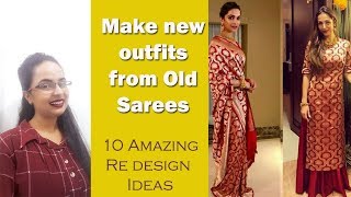 Sari Reuse Part1New outfits from old saris Amazing 10 ideas  In Hindi English subtitles [upl. by Sonafets823]