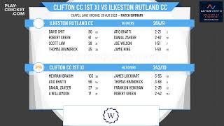 Derbyshire County CL  Div 1  Sponsored By Learn Uk Ltd  Clifton CC 1st XI v Ilkeston Rutland CC [upl. by Enedan290]