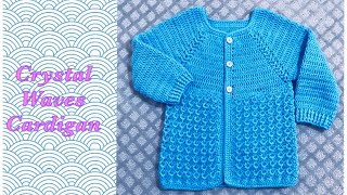 How to crochet girl’s sweater cardigan 612 yrs with Crystal Waves Stitch by Crochet for Baby 163 [upl. by Manville299]