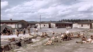 Liberated United States airmen prisoners at Stalag 7A in Moosburg Germany HD Stock Footage [upl. by Ybok]