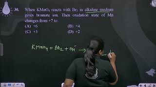 When KMnO4 reacts with Br2 in alkaline medium gives bromate ion Then oxidation state of Mn chan [upl. by Bove775]