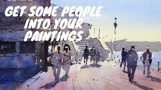 How to paint figures in a landscape  Watercolor Tutorial by Tim Wilmot 42 [upl. by Eetnahs]