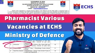 Recruitment Pharmacists at ECHS Ministry of Defence  Various Pharmacy Jobs ECHS  Pharmacy Jobs [upl. by Hosbein929]