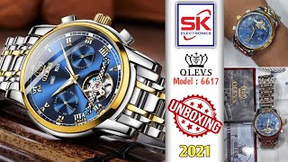 Olevs 6607G Automatic Chronograph Watch  Mechanical Watch Unboxing Review 2021  Luxury Watch [upl. by Nythsa43]