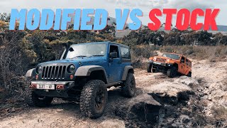 Lifted Rubicon on 35s vs Stock Sahara  A Jeeps Journey [upl. by Arahat857]