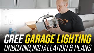 New Garage Build Unboxing amp Installing Overhead Lights CREE KR and Troffer LEDs Part 1 [upl. by Airdnaxila]