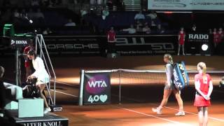 Sabine Lisicki vs Nastassja Burnett walk in  Porsche Tennis Grand Prix 2013 [upl. by Nyrrek]