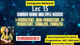 Lec 15 CSMA  1  P and Non Persistent CSMA  CSMACD  CSMACA  MAC Sublayer  DLL  CN [upl. by Furgeson]