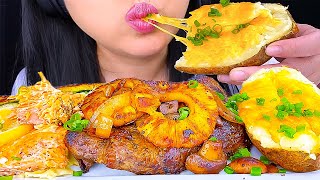 ASMR SALMON STEAK CHEESY POTATO 4TH OF JULY DINNER  Eating Sounds  ASMR Phan [upl. by Dierolf433]