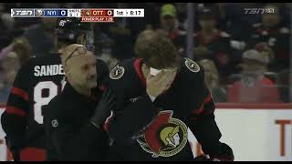 Tim Stutzle Leaves Game With Trainer After Puck To Eye [upl. by Bound250]