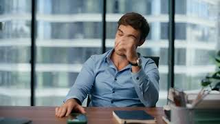 Tired office Businessman working thinking  sitting stressed  4K  Free Stock footage  FINDSTOCKS [upl. by Jamesy]