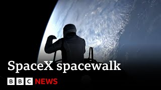 SpaceX astronauts make history as they conduct first private spacewalk  BBC News [upl. by Nelag332]