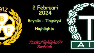 BRYNÄS VS TINGSRYD  2 FEBRUARI 2024  HIGHLIGHTS  HOCKEYALLSVENSKAN [upl. by Ynnaffit]