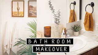 Extreme DIY Small Bathroom Makeover Renter Friendly  diy floor tiling amp diy shelves [upl. by Nattie]