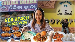 Chilika Dhaba amp Gopalpur Sea Beach Food Vlog  Crab Masala Seafood Kebab  Odisha Food Series Ep4 [upl. by Colene]