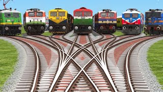 7 Trains Run On different🔣 types of Bumpy Tracks  railways  crossing tracks railroad [upl. by Inaboy]