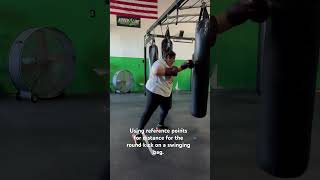 Visual cues for throwing the round kick on a swinging bag kickboxing muaythai houston [upl. by Joy786]