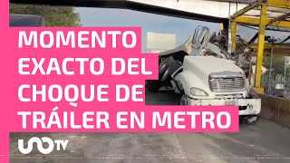 Exclusiva video del choque del tráiler contra barda de Línea 5 del Metro CDMX [upl. by Anelah]