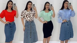 BLUSAS E SAIAS JEANS ✅ MODA FEMININA LINDÍSSIMA ✅ [upl. by Rodge340]