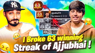 I Broke 63 Winning Streak Of Ajjubhai Total Gaming 😲 Gone Wrong  GARENA FREE FIRE MAX [upl. by Ecienal]