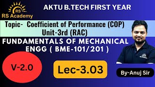 COEFFICIENT OF PERFORMANCE  FME  UNIT3  LEC303  BYANUJ SIR  RS ACADEMY AKTU [upl. by Hackett]