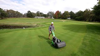 Mowing with the JD 220SL and topdressing with the Eco 250 [upl. by Onimixam725]