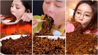 How different mukbangers eat ✨BLACK BEAN NOODLES ✨ [upl. by Sisenej]