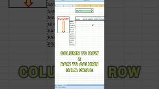 Column to Row amp Row to Column data InputPastetutorial shorts microsoftoffice excel [upl. by Raval612]