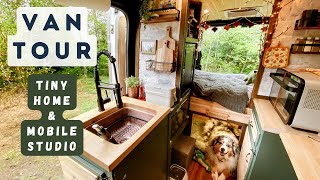 Mountain Lodge Van Conversion for a SOLO Artist amp LARGE Dog  Cozy Promaster 136 wb Van Tour [upl. by Ailyn]