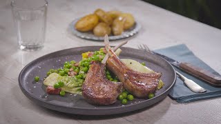 Côtes d’agneau laitue pancetta et petits pois [upl. by Acenahs344]