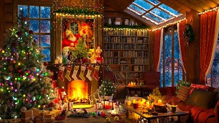 Relaxing Christmas Jazz Music amp Warm Fireplace 🎄 Cozy Winter Room Ambience with Snow Falling Outside [upl. by Roland388]