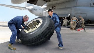 The Hypnotic Process of Emergency Tires Change on US AirForce Aircraft [upl. by Coh]