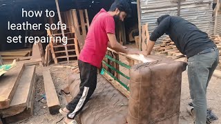 top1 how to leather sofa set repairing  sofa making step by step 5 seater sofa set  sofa cover [upl. by Annaerdna372]