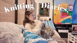 編み物vlog手編みカーディガン カフェカナダ生活  knitting vlog  cafe  cardigan living in canada [upl. by Shayne]