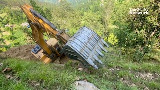 Perfectly Strong Excavator Digging for Motor Road on Dangerous Steep Hill [upl. by Simonne234]